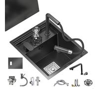 RV Bar Kitchen Hidden Stainless Steel Small Sink with Cover, Lifting Faucet, Siphon Balcony Studio Outdoor Vegetable and Hand Washing Basin(Sink+Faucet B)
