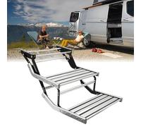 RV Camper Steps Single Drop Down Steps One-Hand Expand Or Collapse Manual RV Stairs Folding Stable Ladders For Motorhome RV Camper Van Travel Trailer Caravan(With LED lights,Double layer)