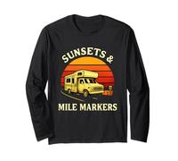 RV Camping Sunset & Mile Markers Camper Motorhome Long Sleeve T-Shirt