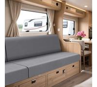 RV Dinette Cushion Covers, 100% Waterproof Tartan Coated RV Seat Cover, Caravan Couch Seat Cover with Elasticated & Tie-Down Straps for Campervan(Light Gray, 1 Seat Cushion Cover & 1 Backrest Cove)