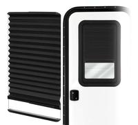 RV Door Window Shade, 12x21 Inch Aluminum Rail Folding Blind for Lippert Prepped Entry Doors, Black Fabric for Sun Protection and Privacy