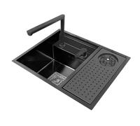 RV Kitchen Bar Hidden Stainless Steel Sink with Cover & Faucet, Siphon Design for Balcony, Studio Apartment, Outdoor and Hand Washing(Sink+Faucet C)