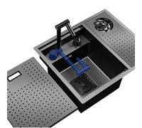 RV Kitchen Bar Hidden Stainless Steel Sink with Cover & Faucet, Siphon Design for Balcony, Studio Apartment, Outdoor and Hand Washing(Sink+Faucet A)