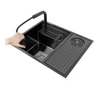 RV Kitchen Bar Hidden Stainless Steel Sink with Cover & Faucet, Siphon Design for Balcony, Studio Apartment, Outdoor and Hand Washing(Sink+Faucet B)