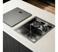 RV Kitchen Sink, 304 Stainless Steel Camper Sink with 8.7in Deep Basin, 3-Mode Foldable Faucet & Complete Accessory Set(Black,38X30cm/14.9X11.8in)