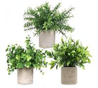 RV MURTS 3 Set Artificial Plants Indoors for Bedroom, Small Plastic Potted Plants, Fake Eucalyptus in Pots, Rosemary, Mini Faux Plant for Office, Desk, Bathroom, Kitchen, Home Sill Decoration Summer.