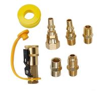 RV Propane Quick Connect Fittings Adapter Valve Kit, 7-Piece Brass Gas Coupler Set with Shut-Off for Low Pressure For, Natural Gas, Butane, 3/8 Inch Flare x /4