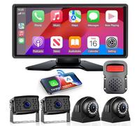 RV Reversing Camera with Carplay Android Auto for RV Horse Trailer Semi Box Truck,1080P HD 4-Split 10.36" Touch Monitor Rear/Side Reverse Cameras with Mirror Link Waterproof Night Vision DVR Recording