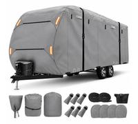 RV Roof Cover for Forest River Cherokee Grey Wolf 26LP | 27-30FT | water-resistant rip-resistant fabric | buckle straps | elastic hem | side zipper | reflective strips | tire covers