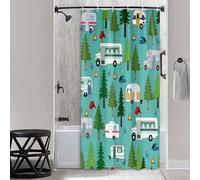 RV Shower Curtain, Camper Shower Curtains for Travel Trailer, Camping Small Narrow Shorter Fabric Shower Curtains Set, Campsite Outdoors Travel Hiking Bathroom Decor Accessories with Hooks