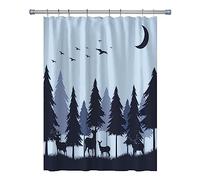 RV Shower Curtains Forest Mountain Happy Camper, Cloth Fabric RV Bathroom Decor Curtain Sets with Hooks 47WX64H Inches (Grey Blue)