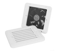 RV Side Cooling Vent Fan with Integrated Protective Screen, 12V Exhaust Fan for RVs, UV-Resistant White Ventilation Grille, 142 x 128 x 46 mm, Rain-Directed Angled Design