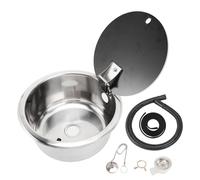 RV Sink, Stainless Steel Round Single Bowl Kitchen Sink with Lid, 40mm Drain Hole, RV Bar Sink Drop in Stainless Steel Hand Wash Basin Sink for Boat Caravan RV, 10.2 X 5.1inch
