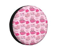 RV Spare Tire Cover 14 Inch Cute Pig with Tea Cup Balloon Adjustable Tire Covers for Trailers RV Spare Tire Cover