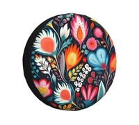 Rv Spare Tire Cover 14 Inch Wheel Cover, Flowers Folk Art Dark Pattern | Raunew Universal Wheel Protector Camper Tire Cover Waterproof for Suv Truck Rv Camper Travel Trailer Accessories 14" 15"