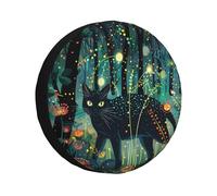 RV Spare Tire Cover 15 Inch Adjustable Tire Covers Mystical Black Cat Fireflies for Trailers RV Spare Tire Cover