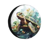 Rv Spare Tire Cover for Trailer Wheel Cover, Big Green Turtle Flower | Raunew Universal Wheel Protectors Camper Tire Cover Waterproof for Suv Truck Rv Camper Travel Trailer 14" 15" 16" 17"