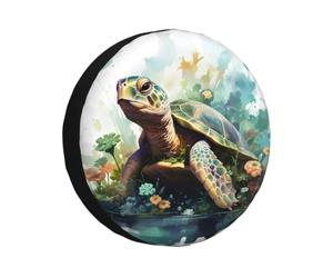 Rv Spare Tire Cover for Trailer Wheel Cover, Big Green Turtle Flower | Raunew Universal Wheel Protectors Camper Tire Cover Waterproof for Suv Truck Rv Camper Travel Trailer 14" 15" 16" 17"