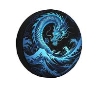 Rv Spare Tire Cover for Trailer Wheel Cover, Dragon Wave Dark Art Vintage | Raunew Universal Wheel Protector Camper Tire Cover Waterproof for Suv Truck Rv Camper Travel Trailer Accessories 14" 15"