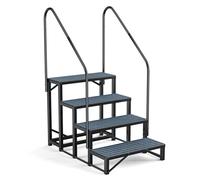 RV Steps with Handrail - 4-Step Hot Tub and Mobile Home Stairs for 5th Wheel, Trailer, Pool, Porch with Non-Slip Mats