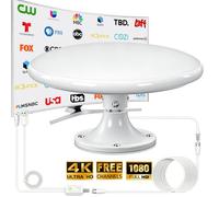 RV TV Antennas for Camper, RV Antenna Roof Mounted, 720° Long Range Omni Directional Reception Digital HD Antenna Signal, with Super Signal Booster, 35ft HDTV Cable (White-M)