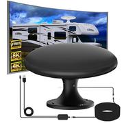 RV TV Antennas Roof Mounted, Portable RV Antenna for Camper, 720° Long Range Omni Directional Reception Digital HD Antenna Signal, with Super Signal Booster, 35ft HDTV Cable. (Dark Black)