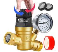 RV Water Pressure Regulator with Adjustable Handle,Upgrade Water Pressure Reducer, RV Water Regulator Valve with 2 Inlet Screened Filters, for RV Camper, Travel Trailer (Style 1--Handle Adjustable)…