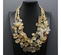 RVBLRDSE 3 Strands Yellow Topaz Citrine Rough Necklace Crystal Pave Butterfly Brooch Pendant For Women