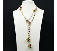 RVBLRDSE 52'' Fuchsia Tiger Eye Green Red Agate Yellow Gold Plated Pave Long Chain Party Sweater Chain Necklace For Women