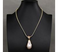 RVBLRDSE Big Cultured White Baroque Pearl Gold Edge Plated Pendant Fashion Snake Chain Choker Necklace Lady Gifts