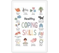 RVBLRDSE Emotional Intelligence Poster with Coping Skills, Mental Health Wall Art for Anxiety Relief in Bedroom and School(Framed,12x18inch(30x45cm))