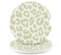 Rvciby Car Coasters, 2 Pack for Cup Holders with Finger Notch,2.56 inches Ceramics Heat Resistant,Anti Slip Cork Base,Recessed Car Interior Accessories,Auto Cup Holders Mats,Apricot Leopard Print