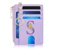 Rvelidode Credit Card Holder for Women Slim Minimalist Front Pocket RFID Blocking Wallet Small Compact Card Case with ID Window Zipper Pocket, Personalized Birthday Gifts for Girls Women Mom, Purple