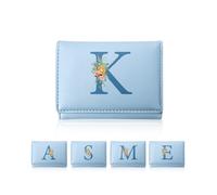 Rvelidode Girls Wallet,Tri-folded Initial Girls Wallets for Kids 8-10 Cute 7 Card Slots Holder with Heart ID Window, Gifts for Teens Women Trendy Accessories,Perfect for Valentine's Day, Blue, K, K