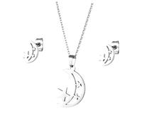 RVHAOODI 1 Ensemble De Boucles D'eilles Pendantes Étoile Et Lune Bijoux Pour Femmes Collier Pendentif En Acier Inoxydable Pour Adolescentes