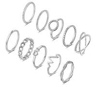 RVHAOODI 10PCS Plated Rings for Women Stackable Knuckle Rings Set Cute Silver Stacking Band Ring Pack Simple Heart Zirconia Wedding Promise Eternity Rings Size 5-12