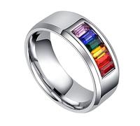 RVHAOODI 1pc Titanium Steel Personalised Couple Ring for Gay Pride Stylish Ring Colorful Rhinestones
