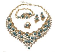 RVHAOODI 4 Pcs 18K Women Jewelry Sets Sparkling Pearl Earrings Ring Sets Jewelry Sets for Bridal Bridesmaid Party Prom