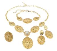 RVHAOODI 4 Pcs 24K Sparkling Bridal Jewelry Sets for Women Pearl Earrings Ring Sets Jewelry Sets for Women Party Prom