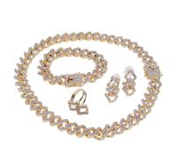 RVHAOODI 4 Pcs Jewelry Sets for Women Sparkling Cuban Chain Earrings Adjustable Ring Sets Jewelry Sets for Party Prom