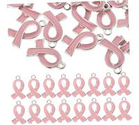 RVHAOODI 50 Pièces Pendent Pour La Prévention Du Du Épingle Charme Rose Ruban Conscience Des Breloques De Fabrication De Bijoux Bricolage Alliage De Zinc