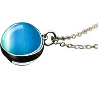 RVHAOODI 925 SterlingPlanet For Women And Men, Solar System Universe Space Moon Sun Earth Planet Two-sided Glass Ball Nebula Necklace, Galaxy Necklace