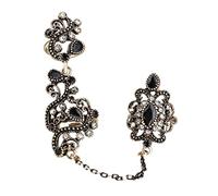 RVHAOODI Adjustable Turkish Two Finger Rings For Party Women Black Resin Hollow Out Flower Design Vintage Ring Anel Jewelry