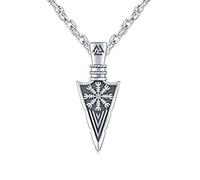 RVHAOODI avec pendentif en fme de Pointe de flèche Viking en Argent Sterling 925 - Boussole ndique - Viking Pointe de flèche - Bijoux Pour Homme, ami, frère, Femme
