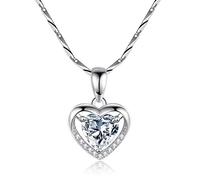 RVHAOODI Beautiful for Women, Shiny Zirconia Heart Shaped Silver Necklace, Valentine's Day Gift, Clavicle Chain