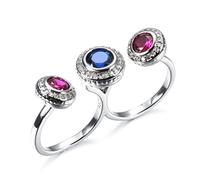 RVHAOODI Boho Tibetan Silver Two Finger Rings For Women Mosaic Blue Zircon Wedding Ring Fashion Band Party Jewelry
