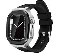 RVHAOODI Boîtier de montre en acier inoxydable souple en silicone pour Series 8 7 6 5 SE 44 mm 45 mm Accessoires Cadre en métal robuste Bracelet de rechange