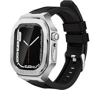 RVHAOODI Boîtier de montre en acier inoxydable souple en silicone pour Series 8 7 6 5 SE 44 mm 45 mm Accessoires Cadre en métal robuste Bracelet de rechange