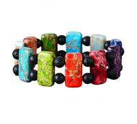 RVHAOODI Bracelet,Boho 7 Rectangular Colorful Stone Reiki Energy Elastic Black Beaded Jewellery for Wo