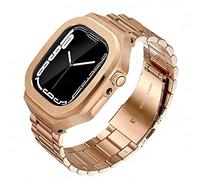 RVHAOODI Bracelet de montre monobloc en acier inoxydable avec étui, compatible avec 8 7 SE 6 5 4 44 mm 45 mm, kit de modification de coque pare-chocs en métal